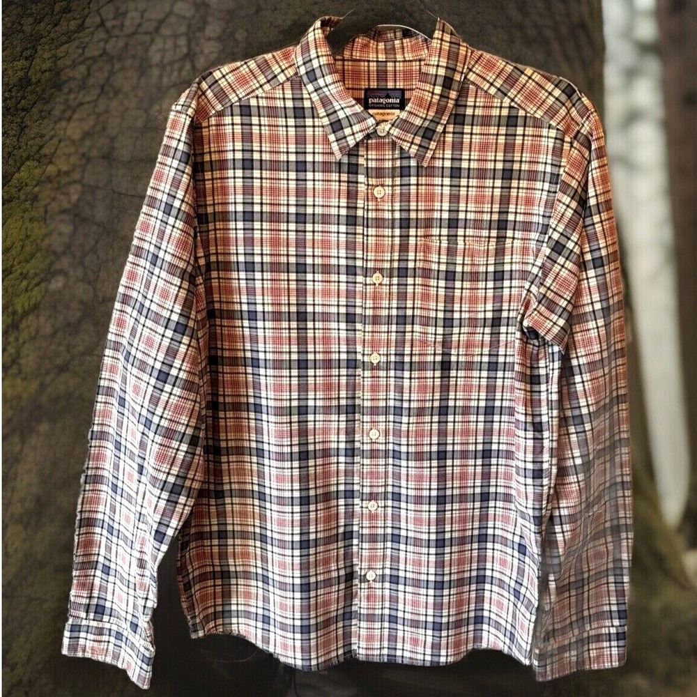 Patagonia Plaid Button Down Shirt Men S Blue Red Organic Cotton Gorpcore Outdoor